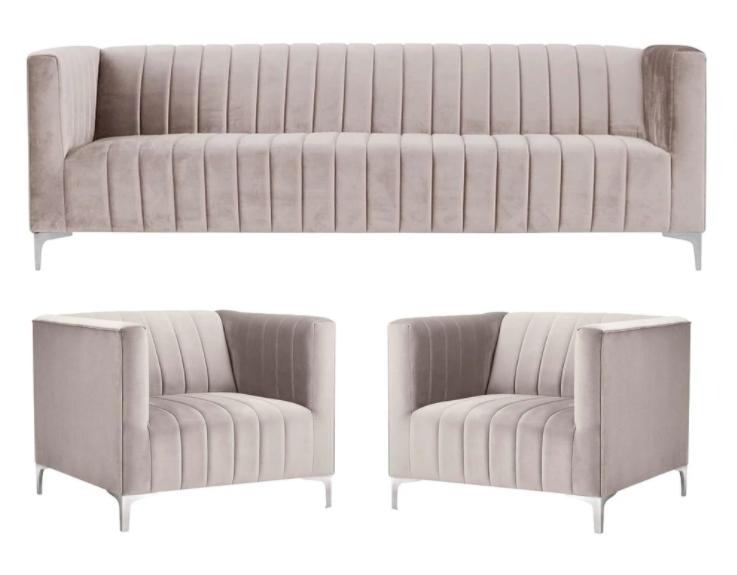 Beige Sofagarnitur Chesterfield Möbel Modern Design Textil Wohnzimmer Couchen