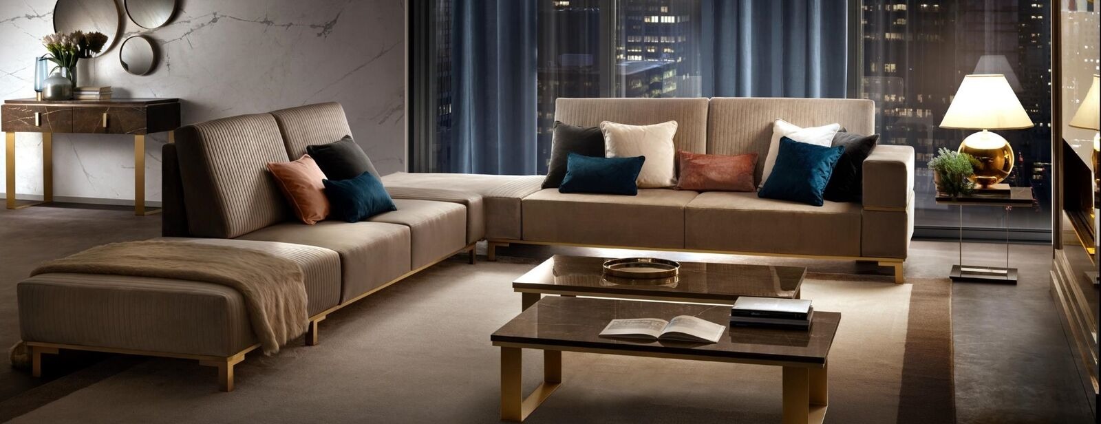 Luxus Möbel Ecksofa L Form Couch Design Polsterung Textil Sofas Holz Garnitur