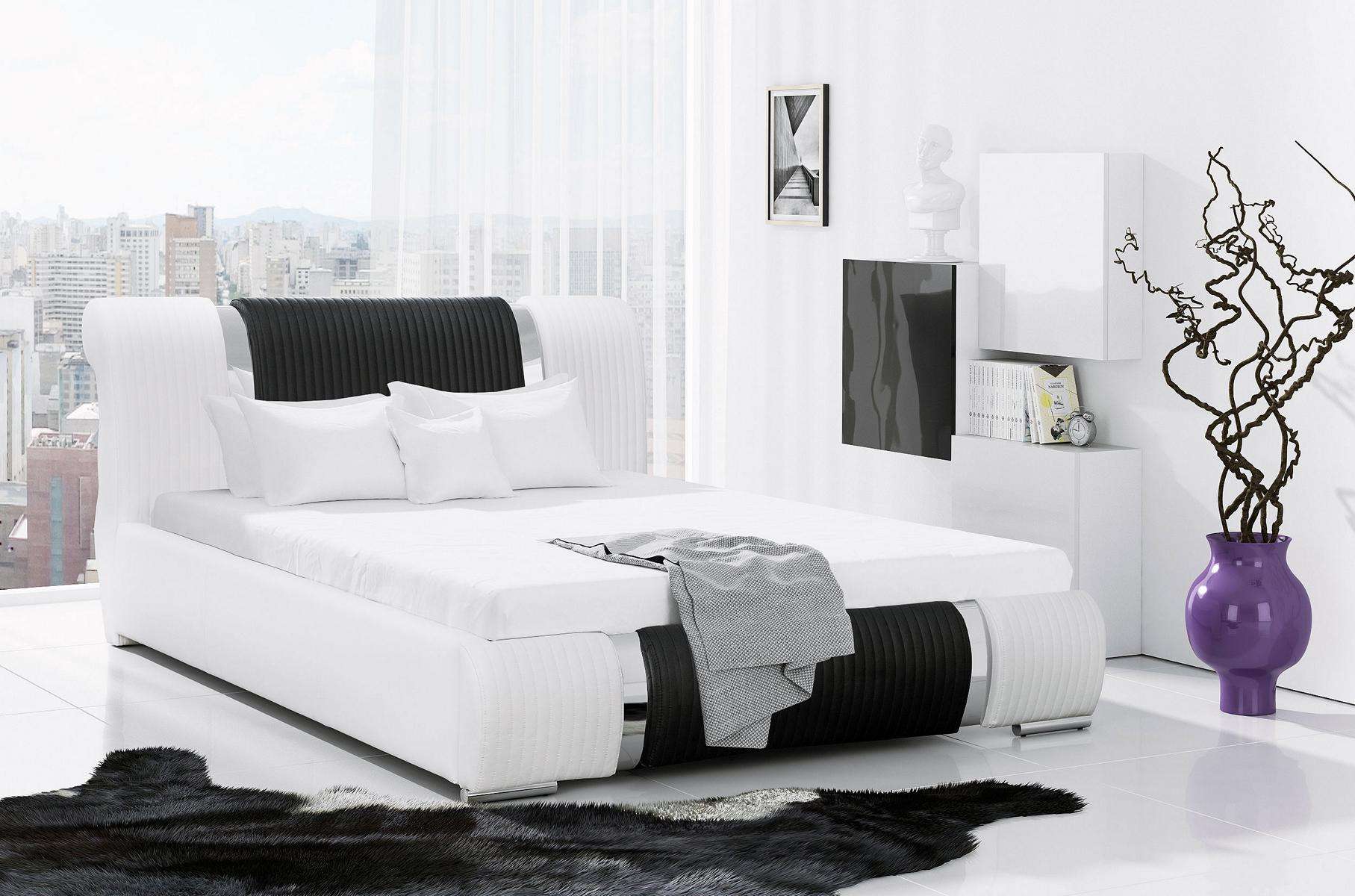 Bett Bettrahmen Doppelbett Betten Ehebett Polsterbett Chromleiste Möbwel Weiß