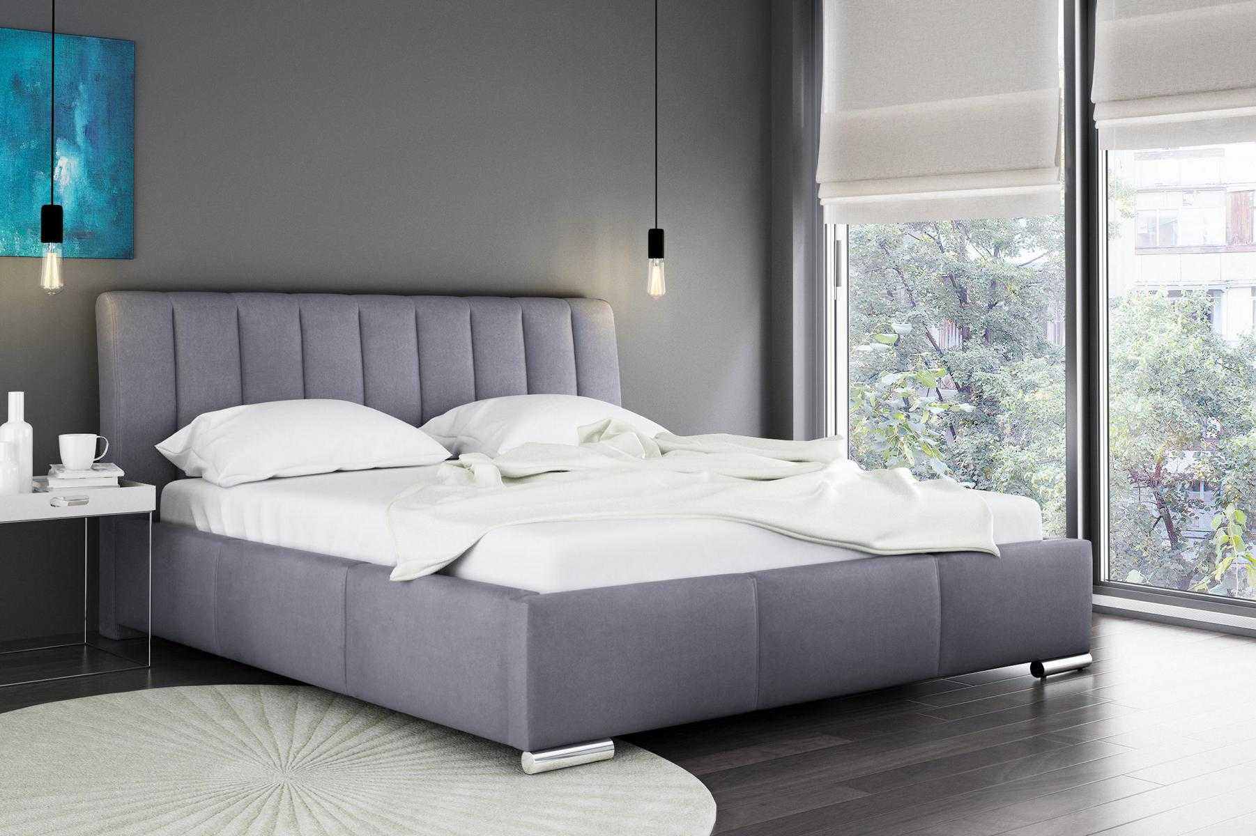 Bett Doppelbett Möbel Bettrahmen Stoff 160x200 Textil Polsterbett Grau Betten