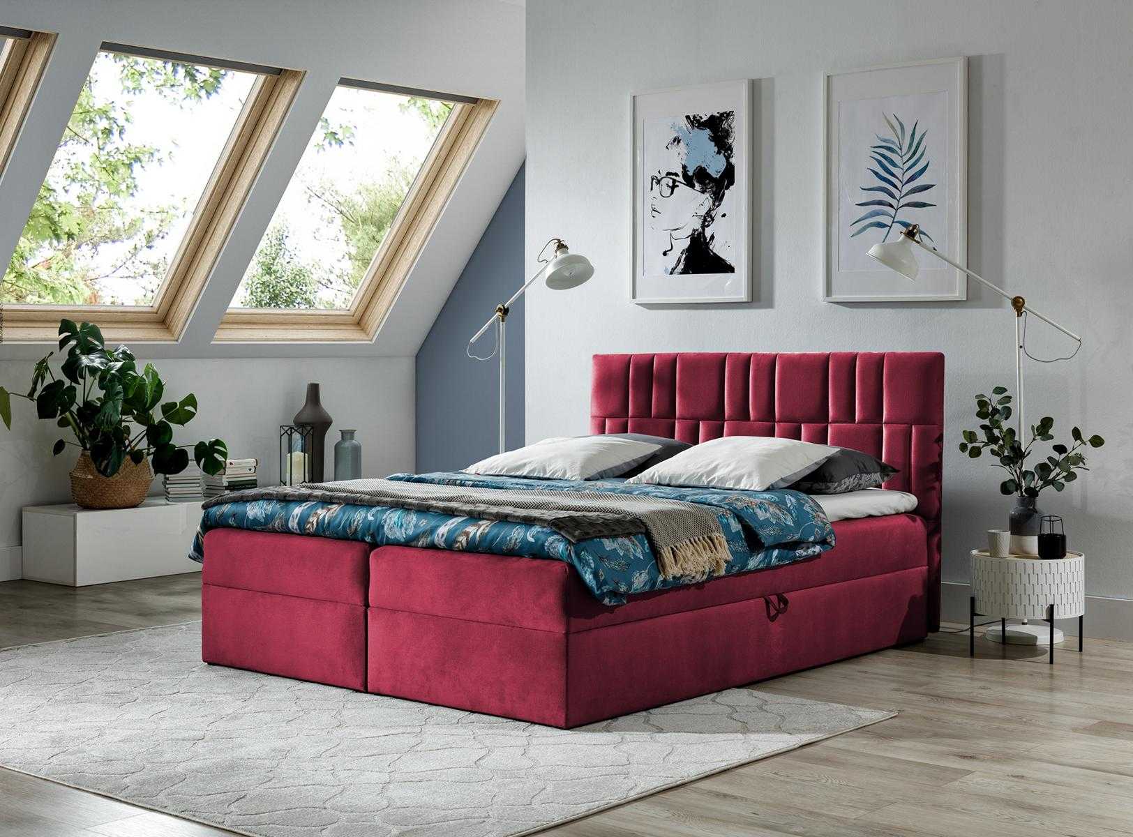 Doppelbett Boxspringbett Bett mit Bettkasten Ehebett Betten Polsterbett Rot Neu