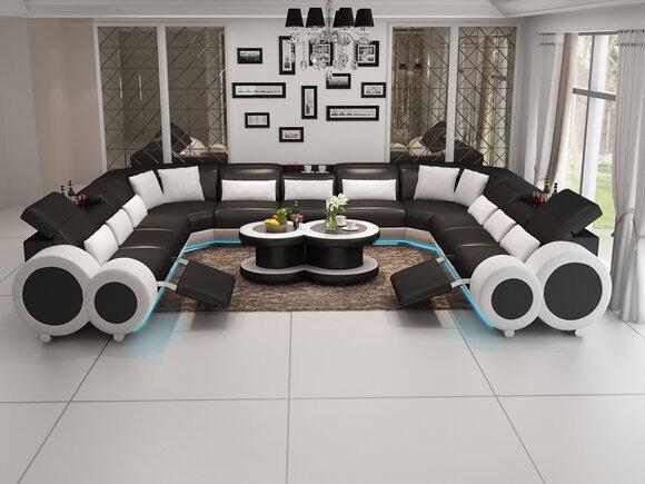 Wohnlandschaft Relax Fußstütze Ecksofa Polster Garnitur Sofa Couch Ecke + USB