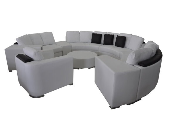 Wohnlandschaft Rund Ecksofa Leder Runde Couch Garnitur Sofa Couch Ecke + USB