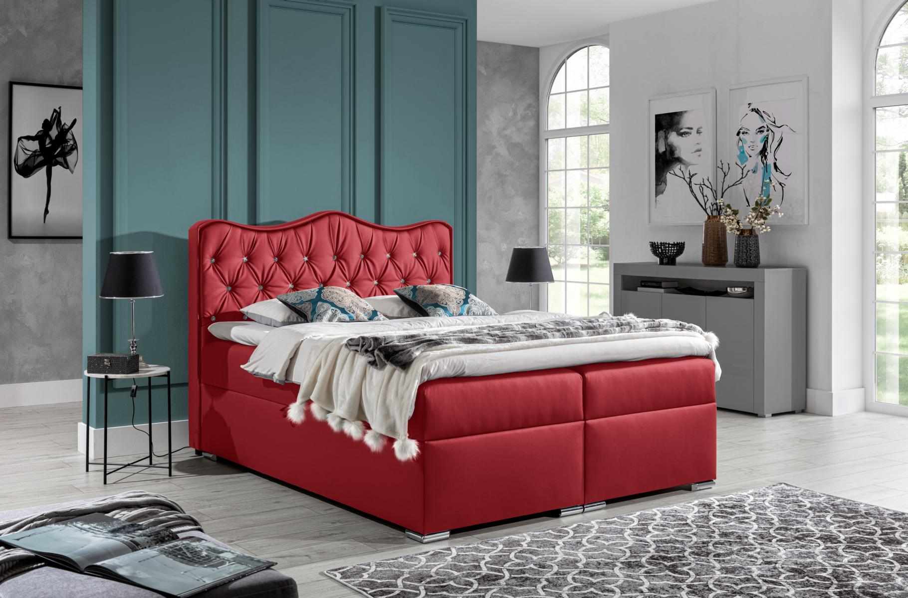 Doppelbett Bett Boxspringbett mit Bettkasten Ehebett Betten Polsterbett Rot Neu