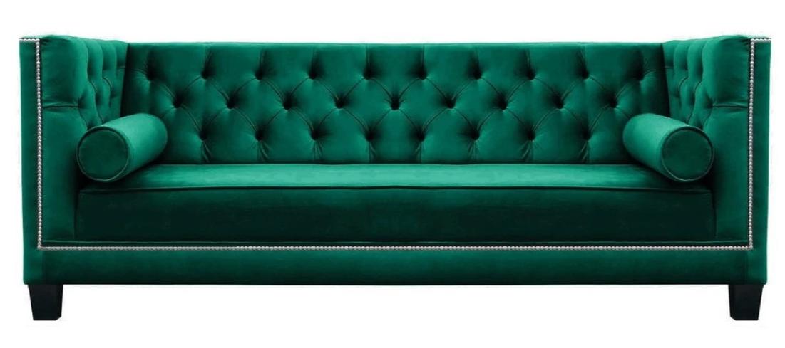 Luxus Grün Chesterfield Samt Dreisitzer Polster Möbel Hotel Wohnzimmer Praxis
