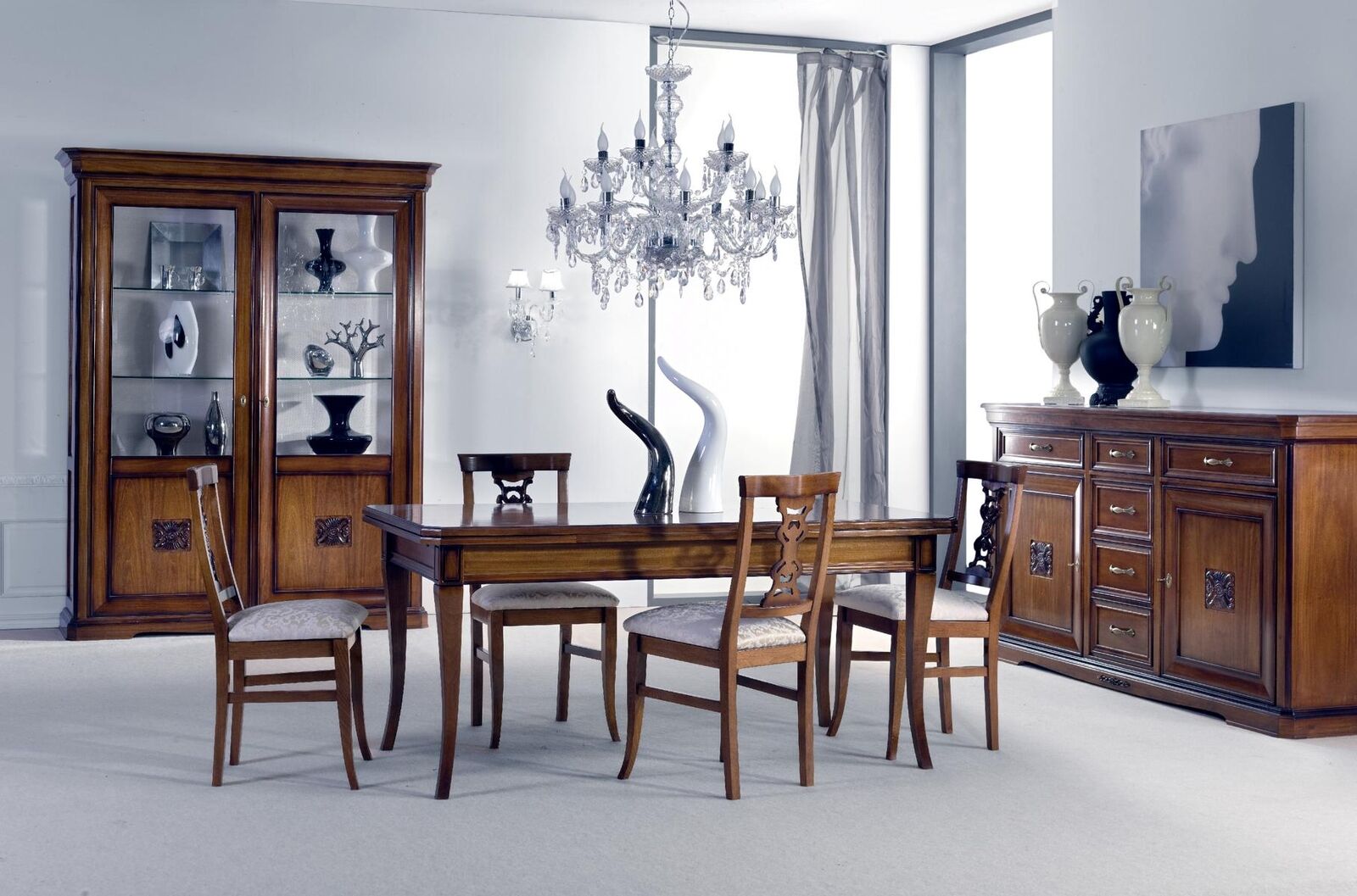 Esszimmer Set 7tlg. Esstisch Stühle Kommode Vitrine Gruppe Garnitur Holz Braun