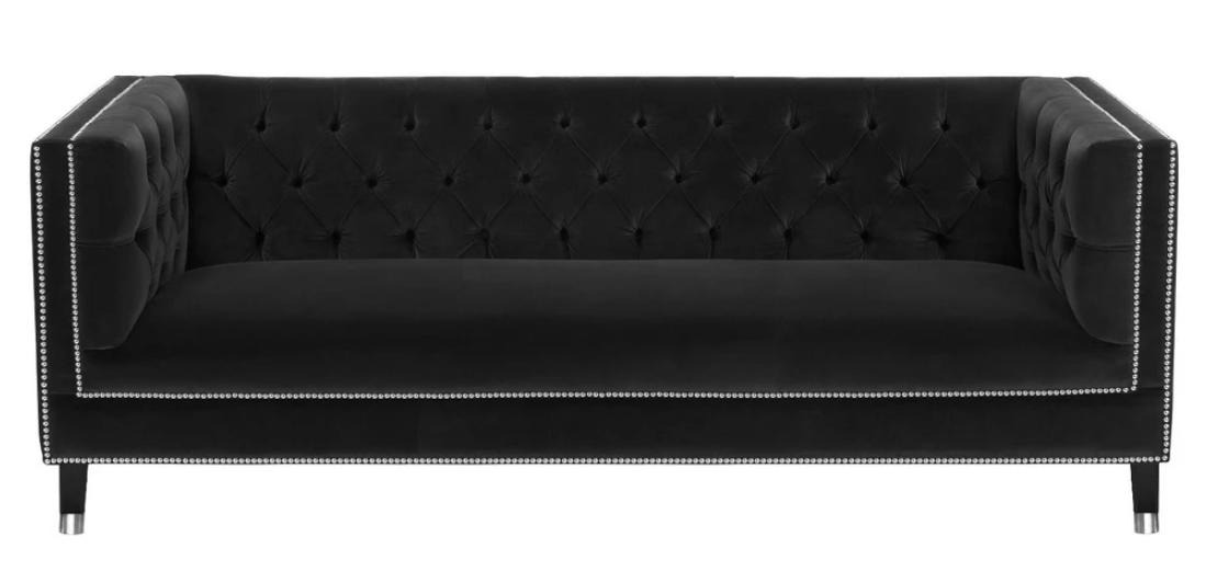Luxus Schwarze Stoffcouch Samt Dreisitzer Polster Möbel Hotel Wohnzimmer Praxis
