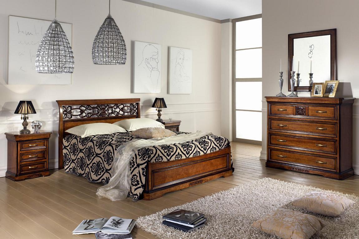 Komplett Schlafzimmer Set Holz Braun Bett 2x Nachttisch Kommode Spiegel
