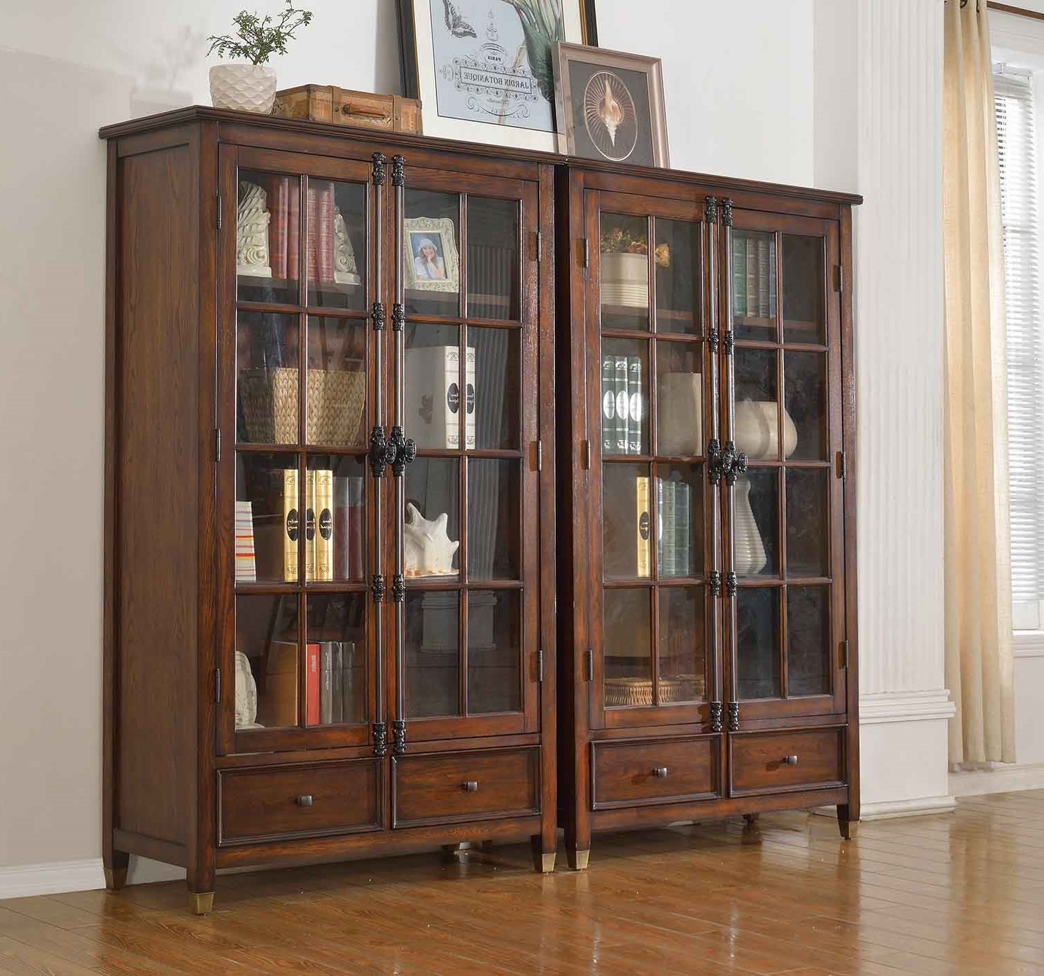 Set 2x Vitrine Kommoden Vitrinen Glas Schrank Glasschrank Vitrinenschrank Holz