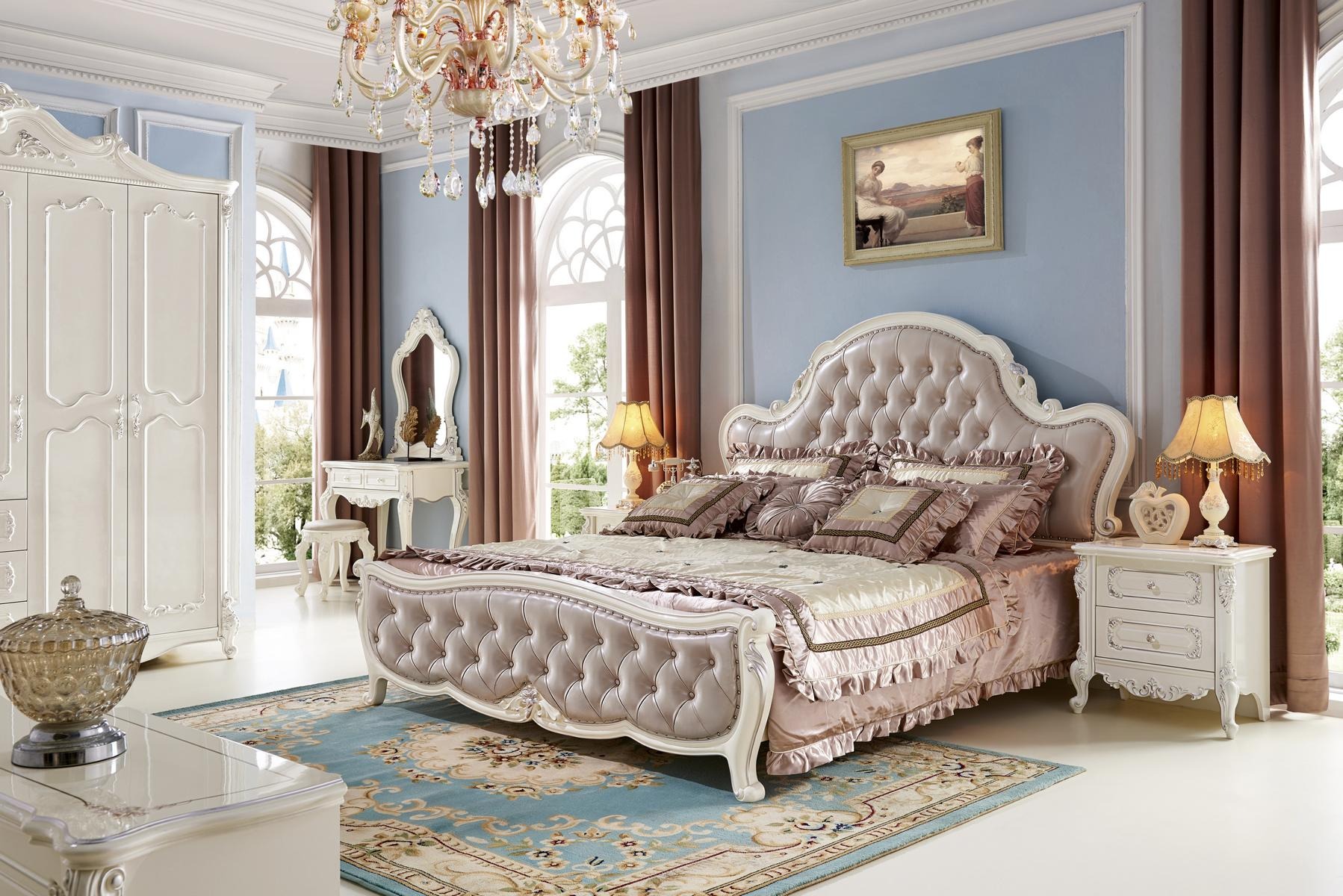 Bett Nachttisch Schminktisch Schlafzimmer Hocker Set 6 tlg. Massivholz