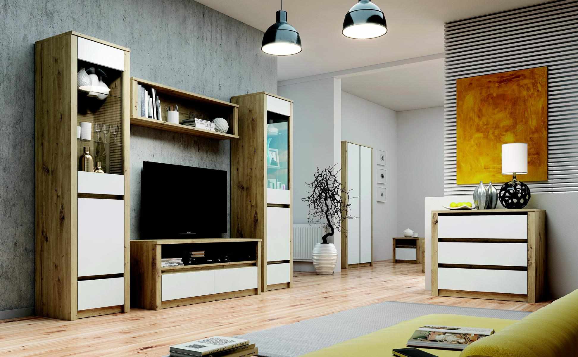Design Wohnzimmer Set Vitrine 2x Kommode Wohnwand Wandregal Regal Schränke 4tlg.