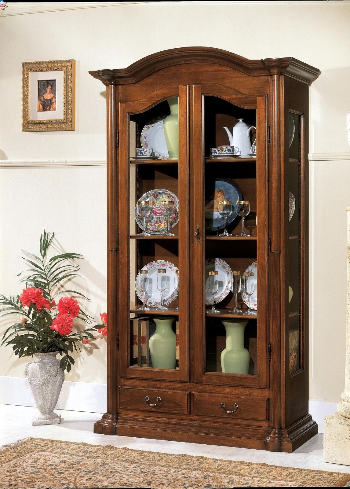Vitrine Wohnzimmer Möbel Massive Holz Vitrinen Glas Schrank Echtholz Anrichte