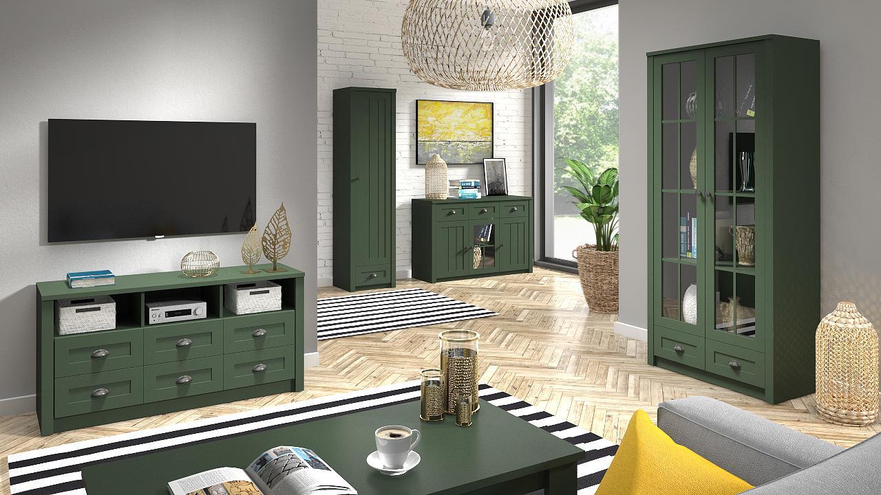 Wohnzimmer Komplettset Landhaus Möbel Set 5 tlg. Wohnwand Holz Kommode Tisch
