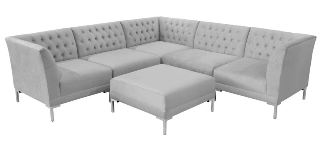 Ecksofa Hocker Grau Big Textill Stoff Chesterfield Sofas Möbel Fußhocker Sofas