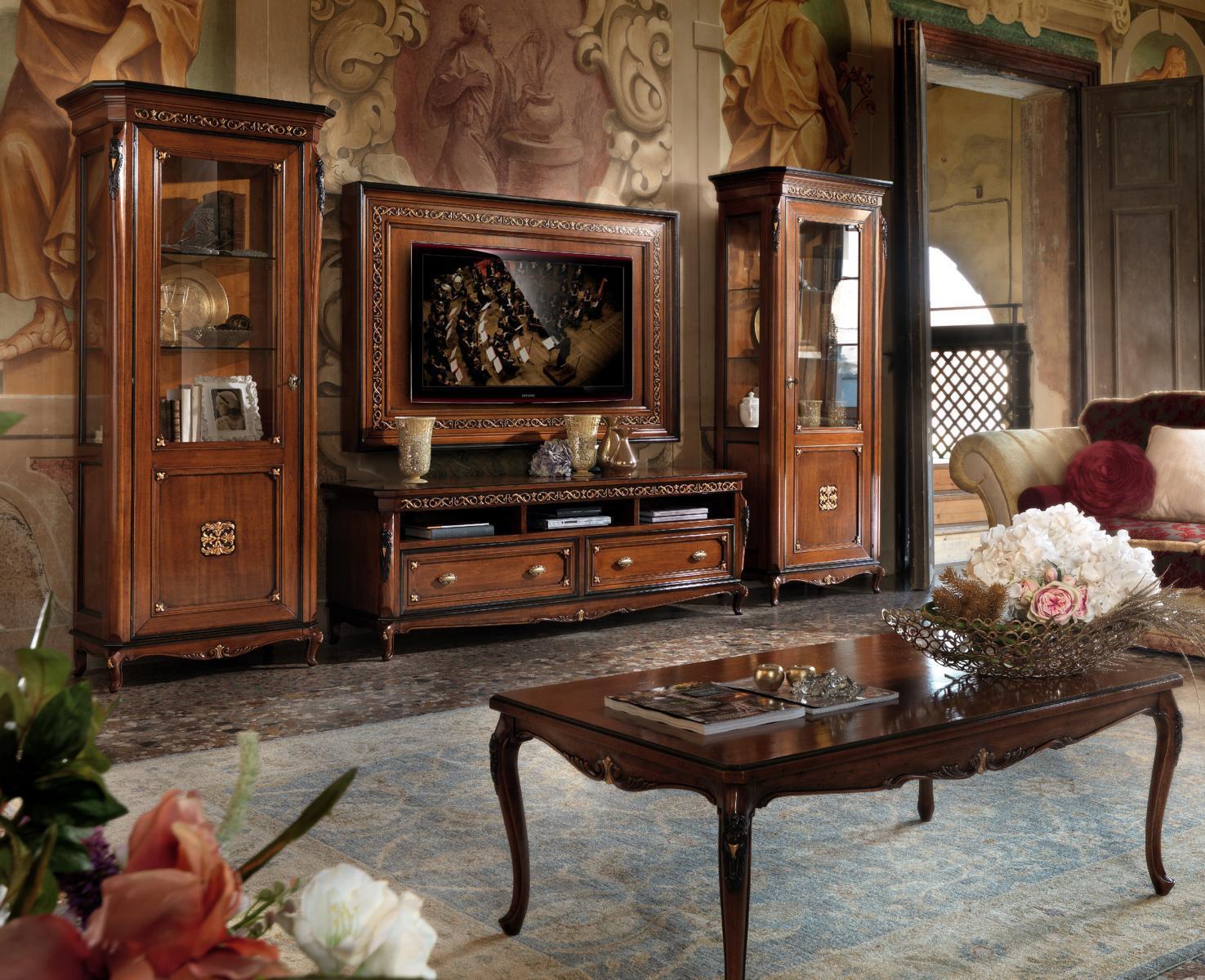 Set 4tlg. Wohnzimmer rtv Kommode Vitrine Couchtisch Holz Luxus Garnitur Gruppe