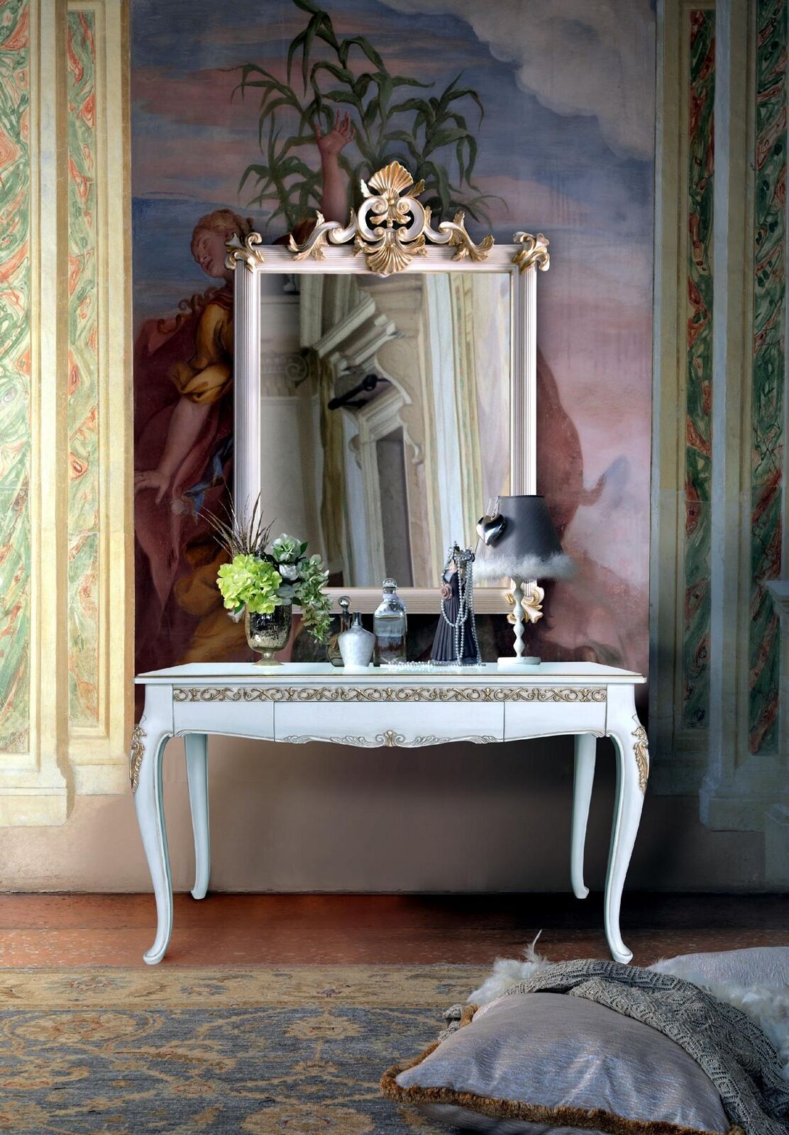 Möbel Stil Barock Konsolentisch Holz Spiegel Italienische Tische Konsolen 2tlg.