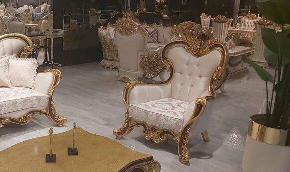Sessel Ohrensessel Luxus Stoff Sitz Sitzer Design Polster Barock Textil Barock