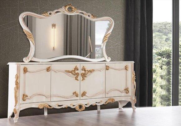 Anrichte mit Spiegel Garnitur Ess Barock Kommoden Holz Kommode Holz Schrank Neu