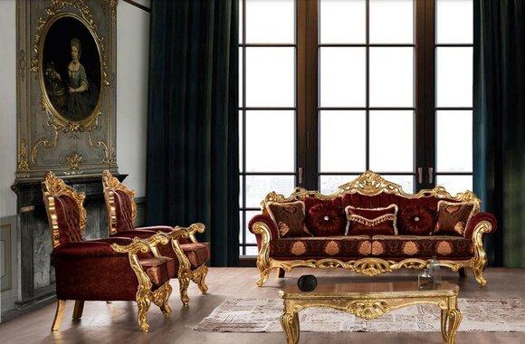 Garnitur Sofas Sessel Sofagarnitur 3+1+1 Sitzer Luxus Stoff Wohnzimmer Barock