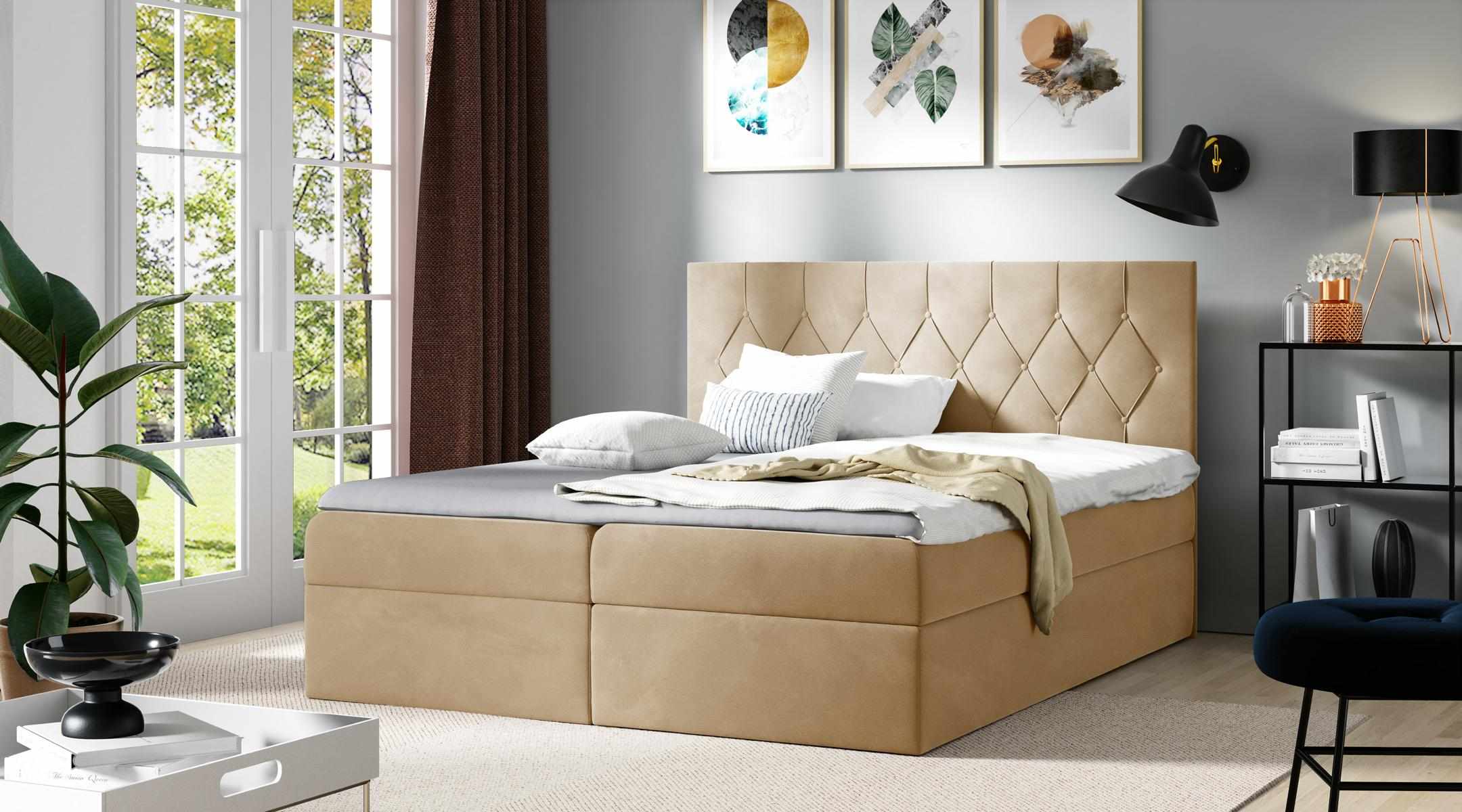 Luxus Boxspring Bett Hotel Betten Polster Funktion Bettkasten 180x200cm Beige