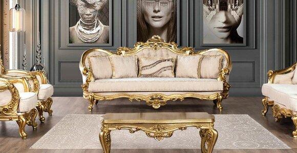 Sofa 3 Sitzer Stoff Dreisitzer Sofas Luxus Wohnzimmer Barock Stil Couch Barock