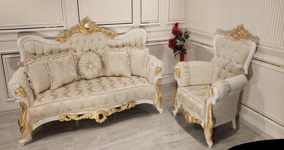Luxus Gruppe Sofagarnitur 3+1 Sitzer Garnitur Stoff Sofa Sofas Sessel Barock Neu