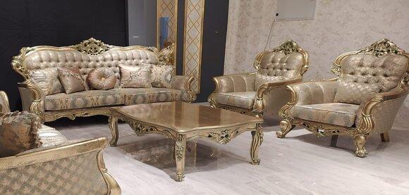 Luxus Garnitur Sofagarnitur 3+1+1 Sitzer Sofa Stoff Sofas Klassische Barock Neu