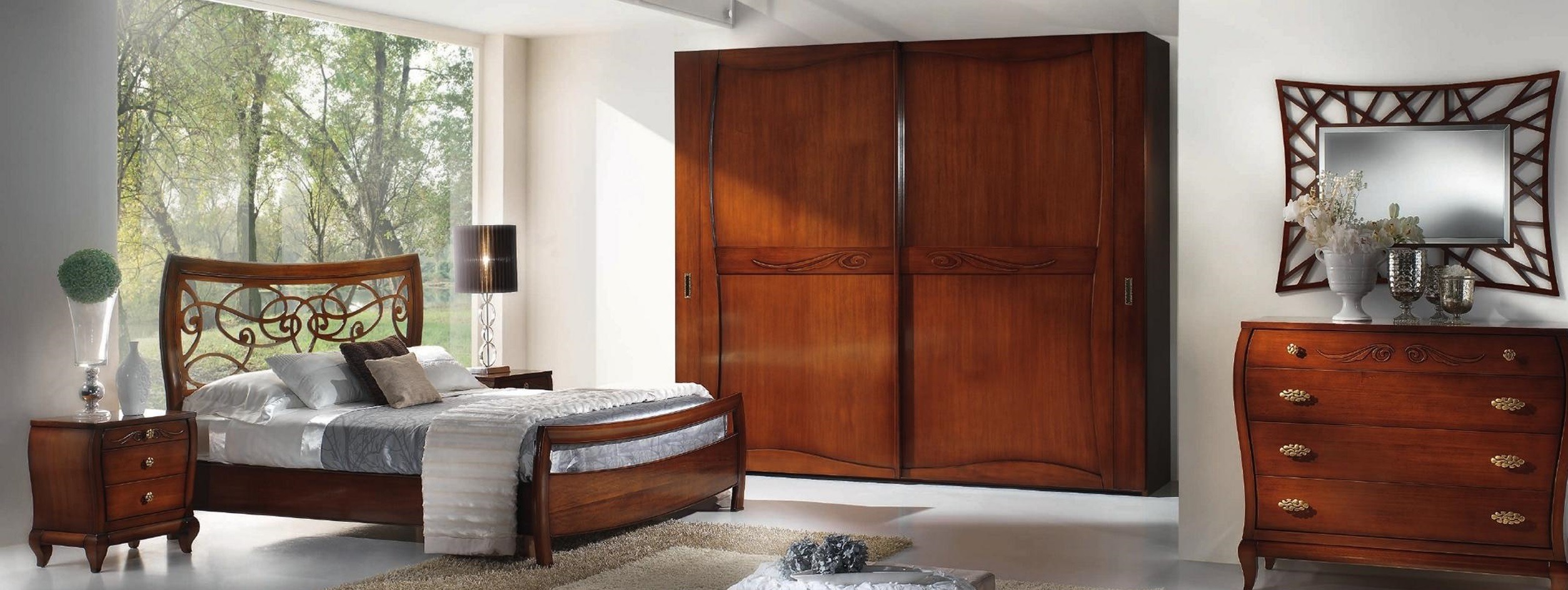 Luxus Set Schlafzimmer Bett Nachttisch Kleiderschrank Kommode Spiegel 6tlg