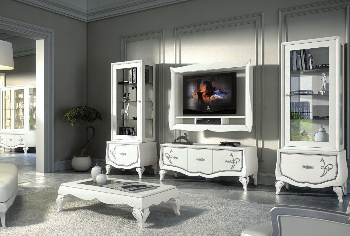 Garnitur rtv Set 4tlg. Wohnwand TV Lowboard Vitrine Sideboard Schrank Design