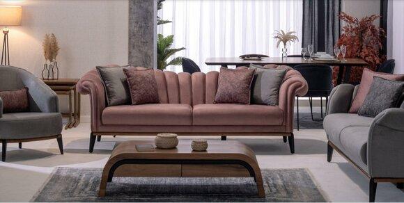 Italienischer Stil 2 Sitzer Wohnzimmer Couch Sofa Polster Sitz Textil Rosa Neu