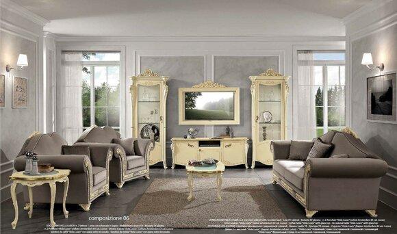 tv Schrank Holz rtv wohnwand Wohnzimmer Klassische Design Set 2tlg. Beige Neu