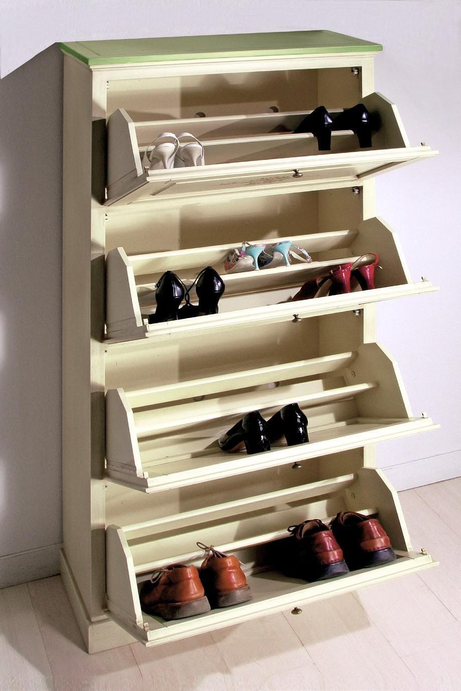 Schuhschrank 4 Fach Kommode Holz Massive Möbel Schuhkipper Schuhregal Regal