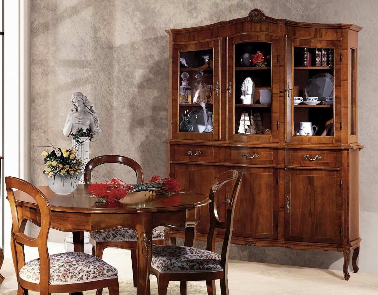 Anrichte Vitrine Sideboard Glasschrank Schrnak Holz Massive Möbel Italien Glas