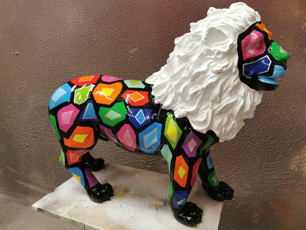 Bunte Figur Abstrakt Bemalte Statuen Garten Skulpturen Löwe Handarbeit Kunst neu