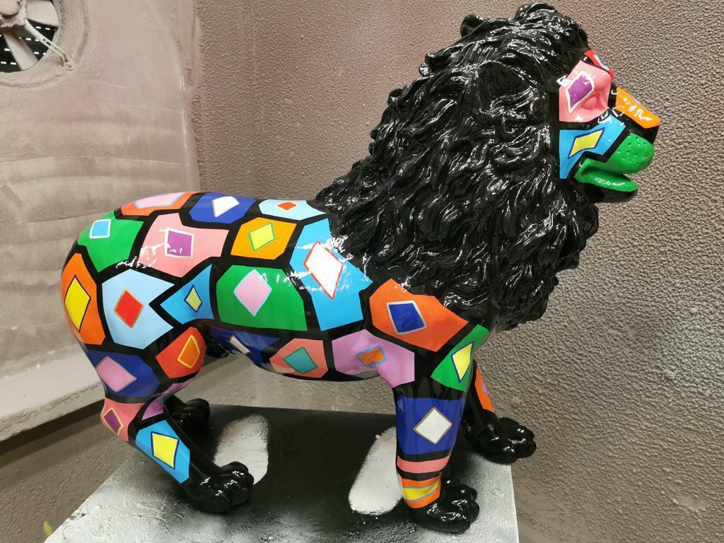 Skulpturen Bunte Figur Abstrakt Bemalte Statuen Garten Löwe Handarbeit Kunst neu