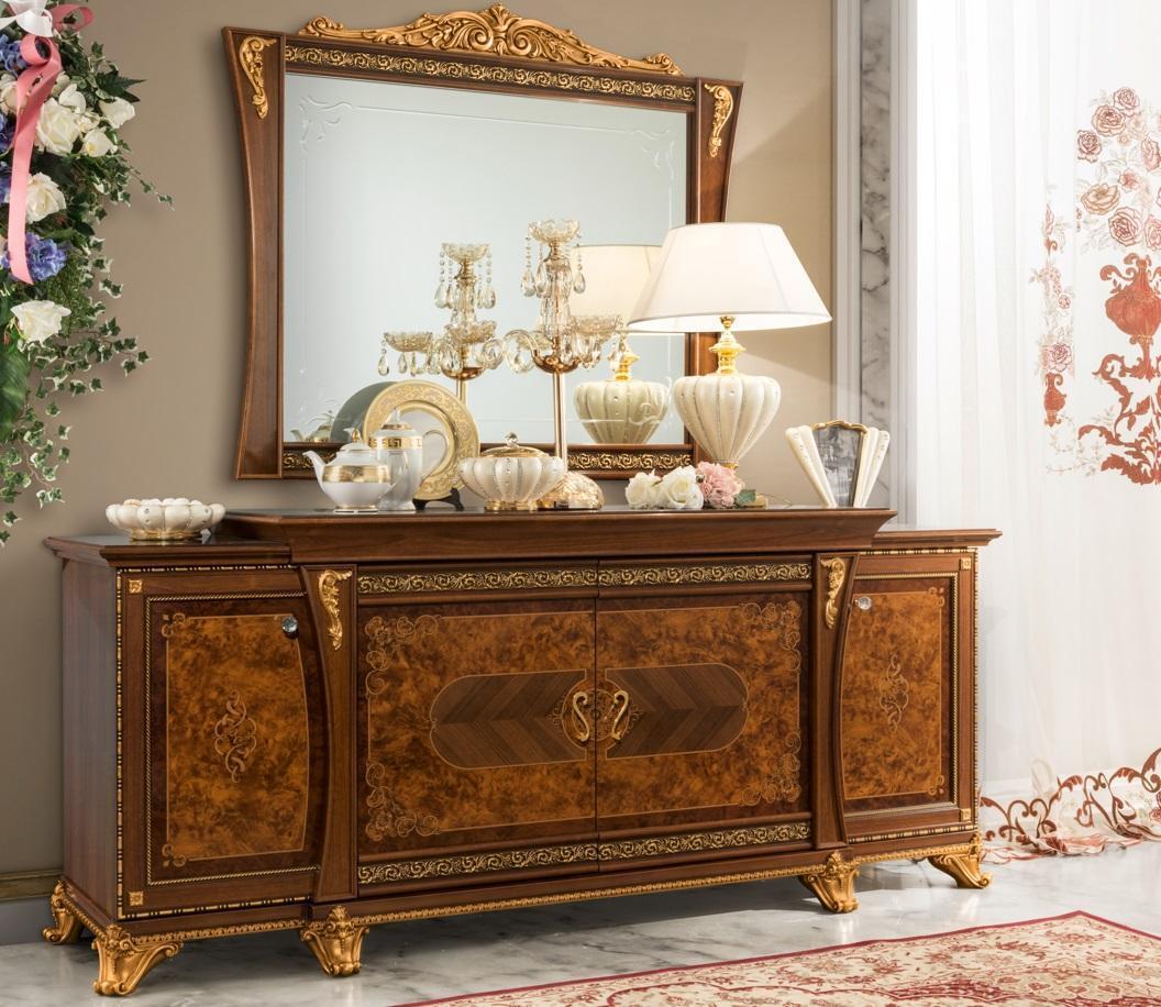 Kommoden Set Italienische Möbel 2tlg. Kommode mit Spiegel Massivholz Sideboard