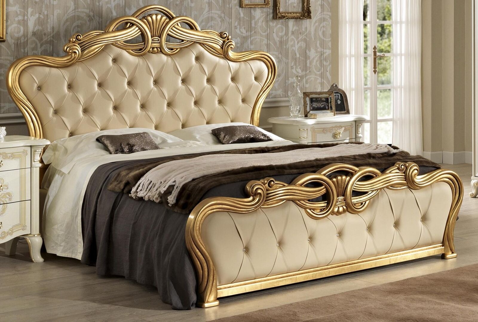 Chesterfield Bett Möbel Barock Gold Betten Möbel Goldenes Doppelbett Design Neu