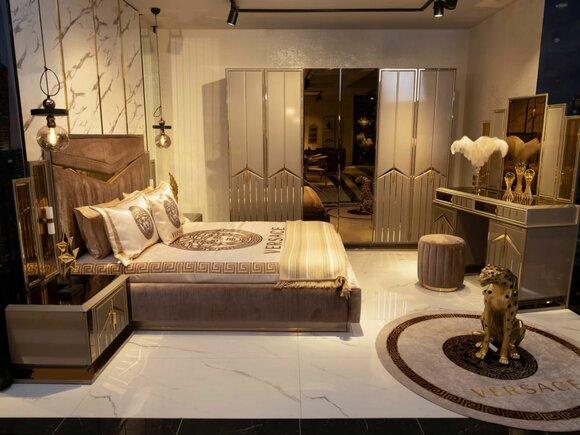 Schlafzimmer Bett Nachttisch Kleiderschrank Kommode Garnitur Hocker Set 6tlg Neu