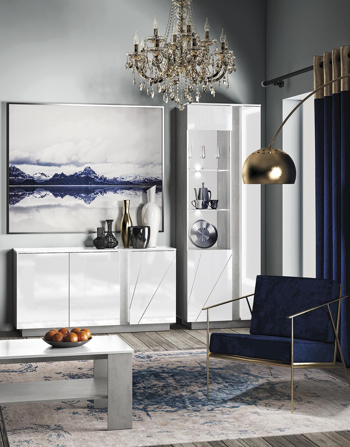 Wohnzimmermöbel Set Design Sideboard Couchtisch Kommode Vitrine 3tlg