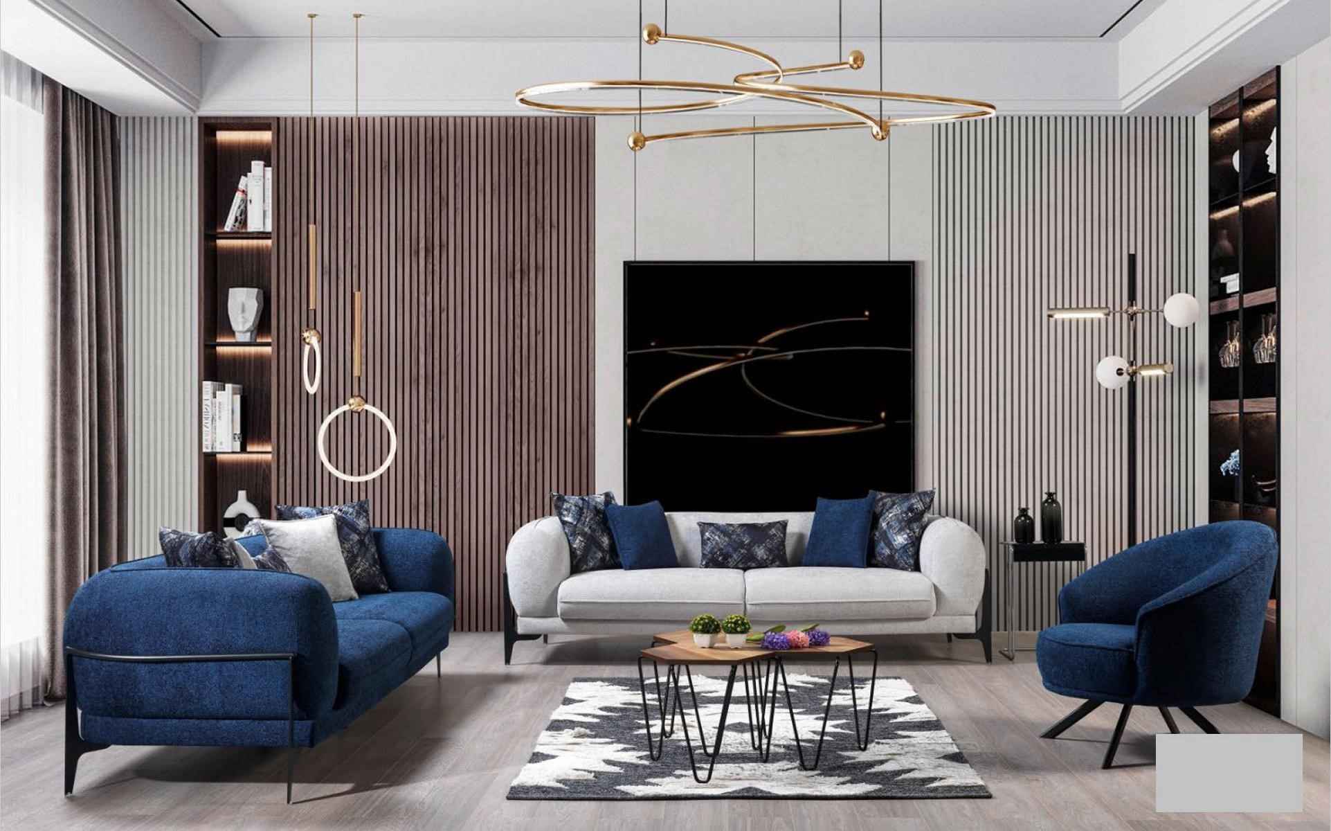 Luxus Sofagarnitur 3+3+1 Sitz Leder Modern Sofa Sessel Blau Sofas Set 3tlg Neu