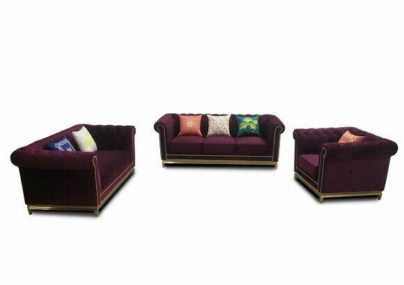 Sitzgarnitur 3+2+1 Sitzer Möbel Polster Leder Moderne Chesterfield Design