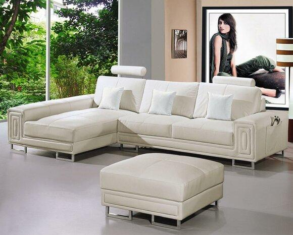 Ledersofa Sofa Couch Polster Eck Garnitur 190x334cm Wohnlandschaft L Form 2055