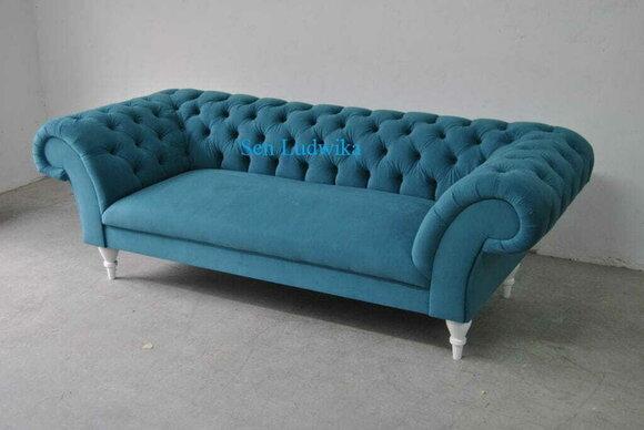 Textil 3 Sitzer Blau Stoff Design Couch Polster Sofas Modern Sofa Chesterfield
