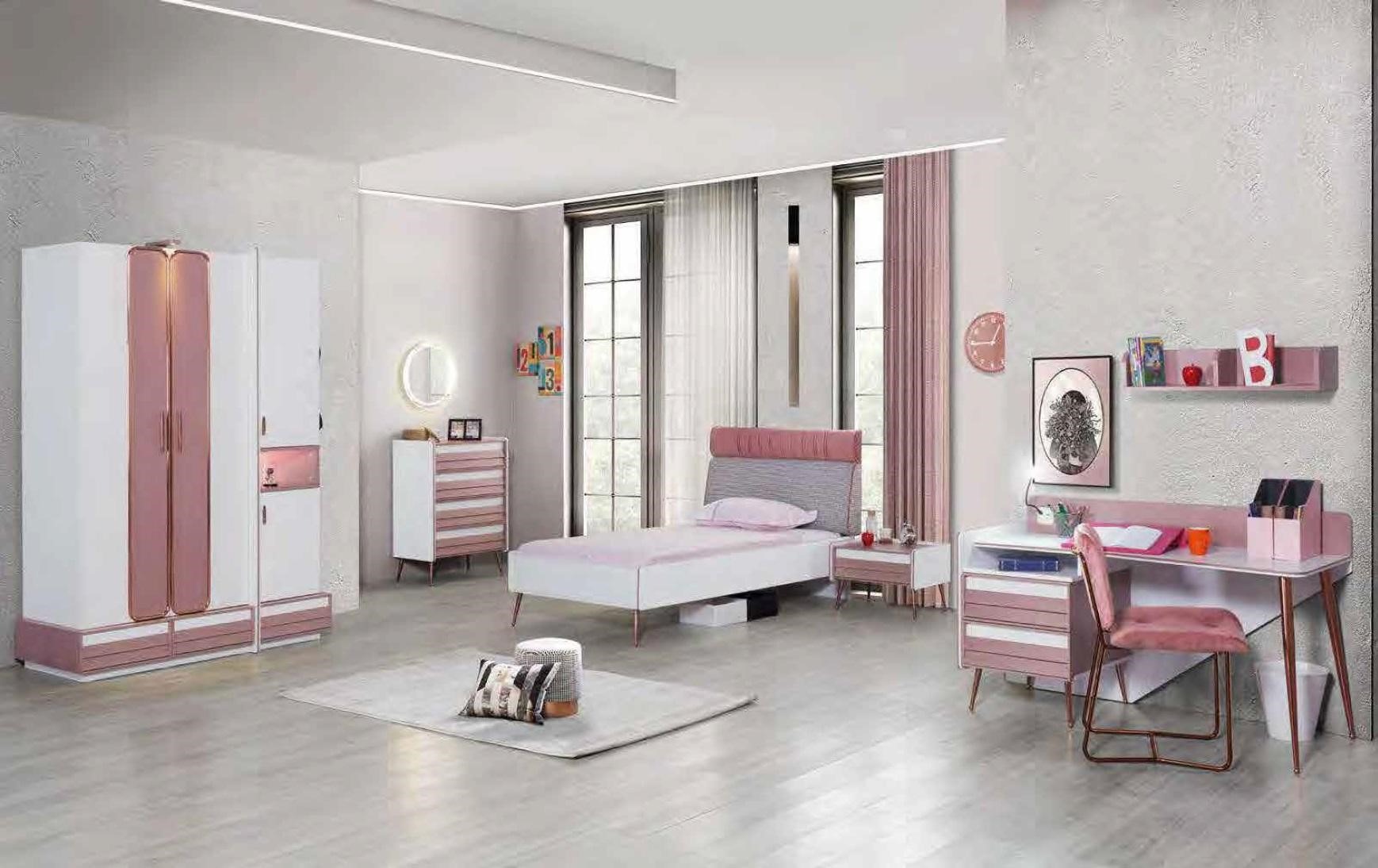 Komplett Jugendzimmer Kinderzimmer Set Tisch Bett Kleiderschrank Kommode 5tlg