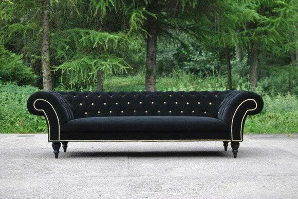 Stoff Design Couch Polster Textil Modern Sofa Chesterfield 3 Sitzer Schwarz