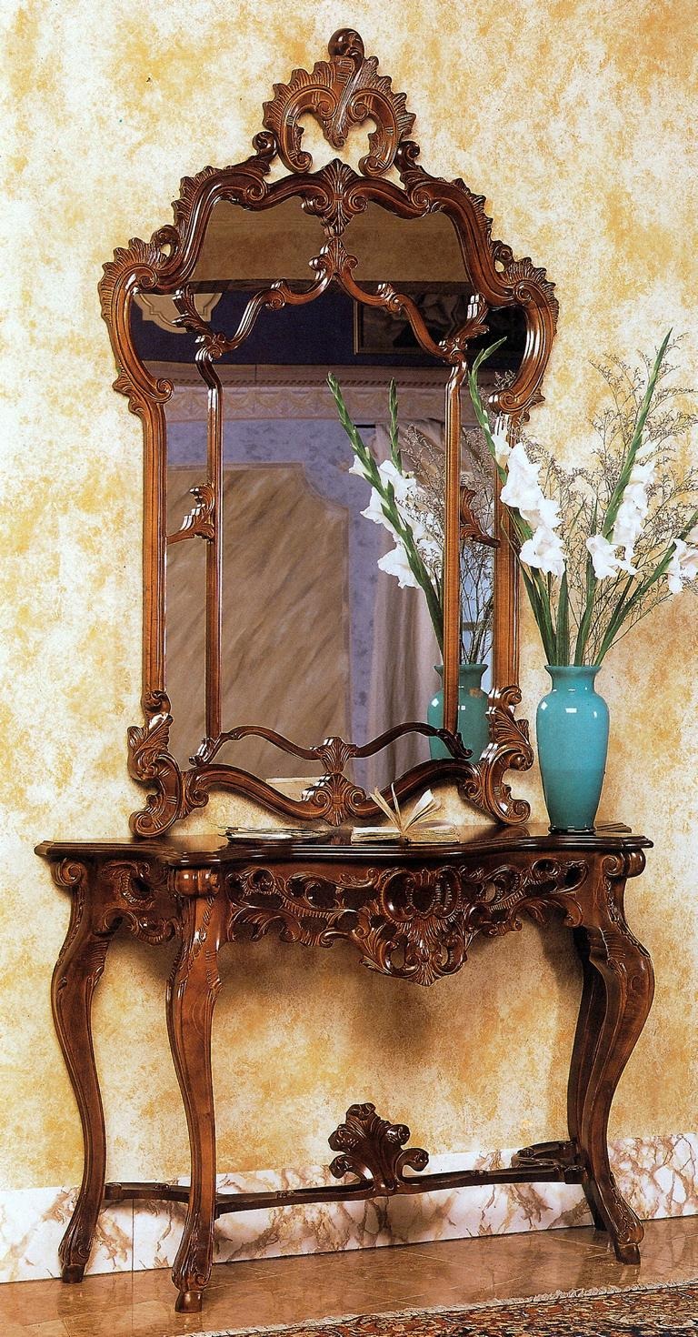 Konsole + Spiegel Designer Konsolentisch Holz Tisch Konsole Luxus Set 2 tlg.