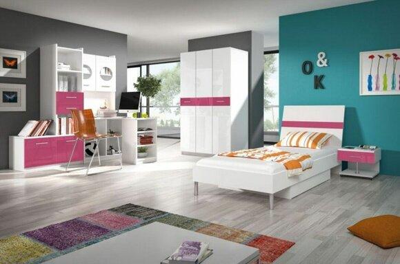Bett + Nachttisch Schlafzimmer Jugendzimmer Kinderzimmer Set Möbel Pink 2tlg.