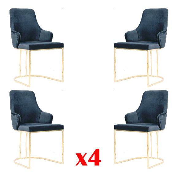 Stuhlgruppe 4x Stühle Stuhl Stoff Blau Stühle Möbel Gruppe Esszimmer