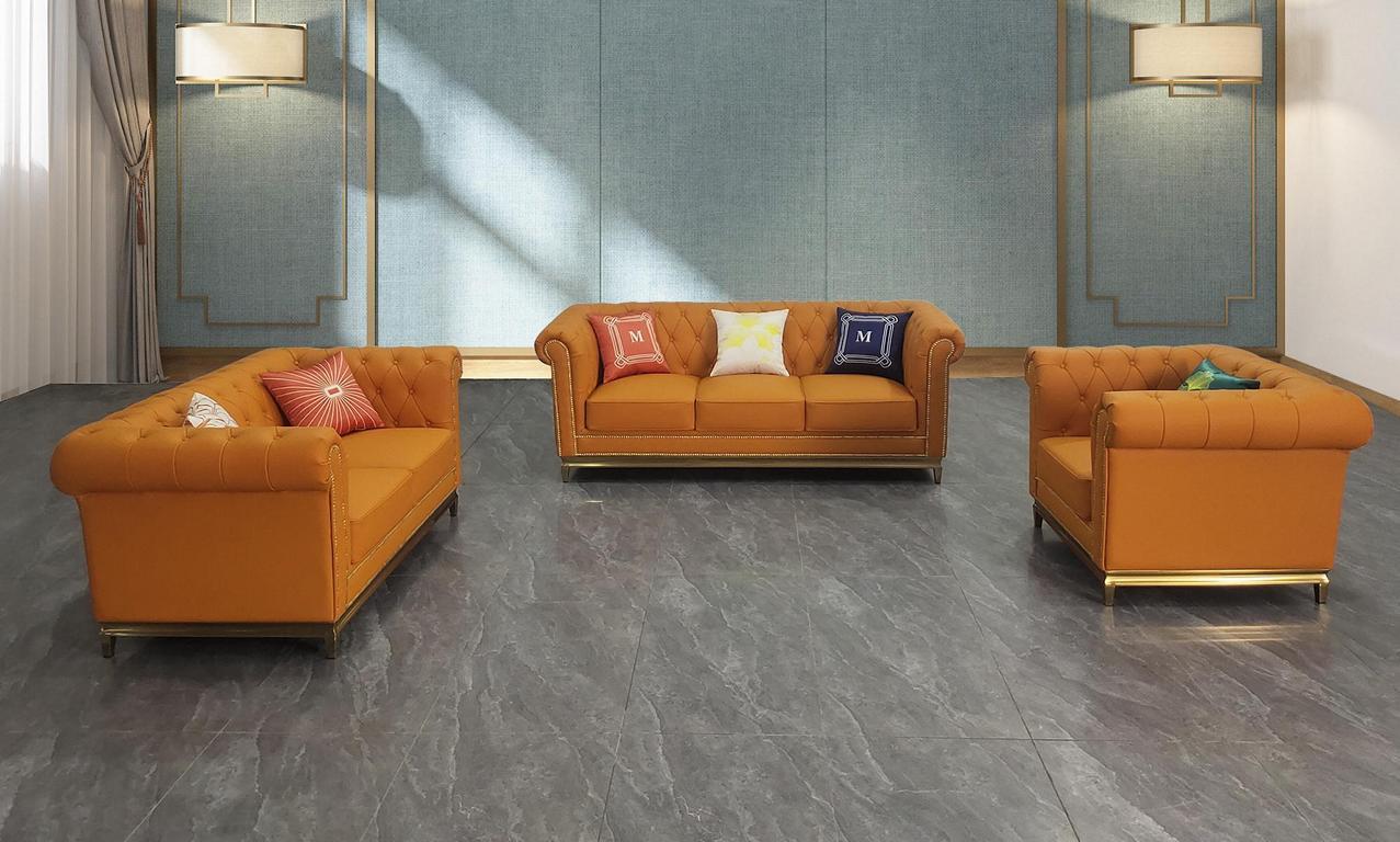Chesterfield Wohnzimmer Couch Sofa Set Luxus Garnitur 3+2+1 Orange Neu