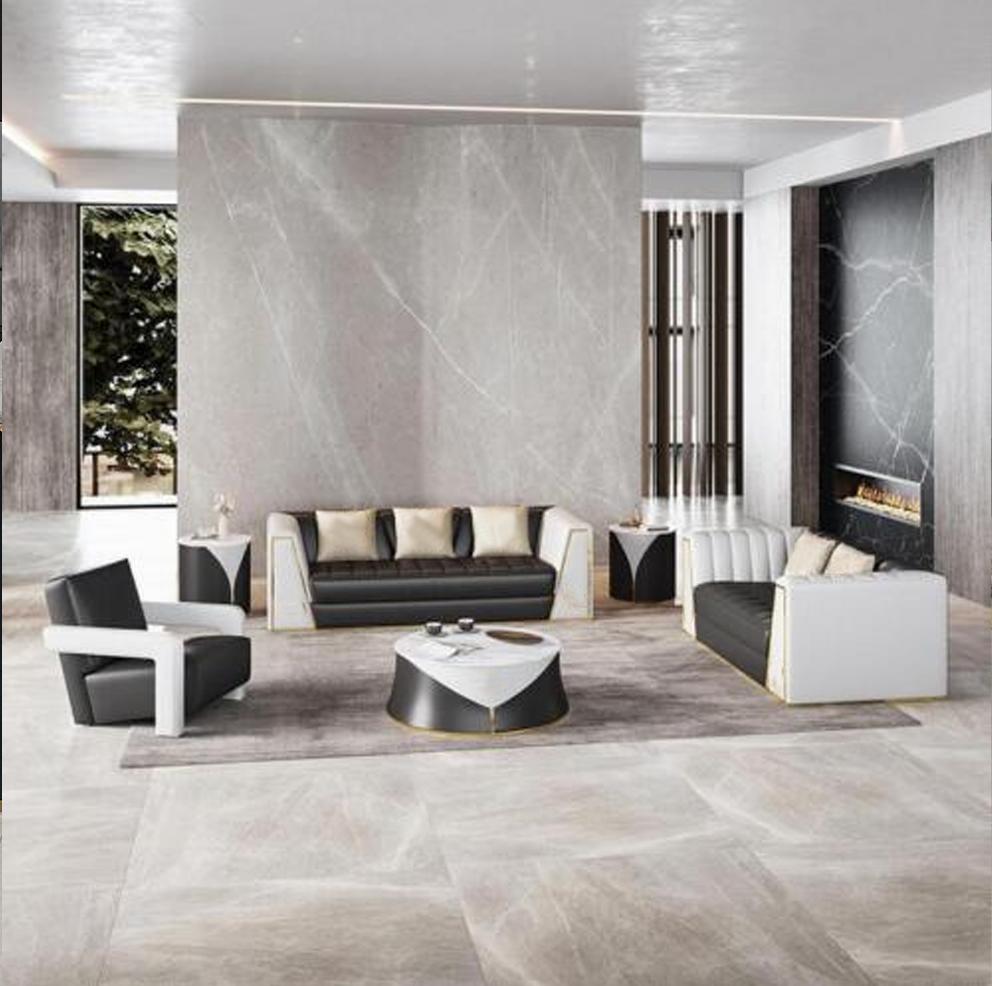 Wohnzimmer 4tlg.Sofagarnitur 3+2+1Sitzer Sitze mit Lederbezug Couchtisch